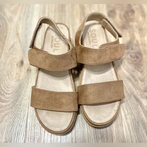 Soul Naturalizer Womens Sandals Size 8.5 Suede Chunky Platform Tan